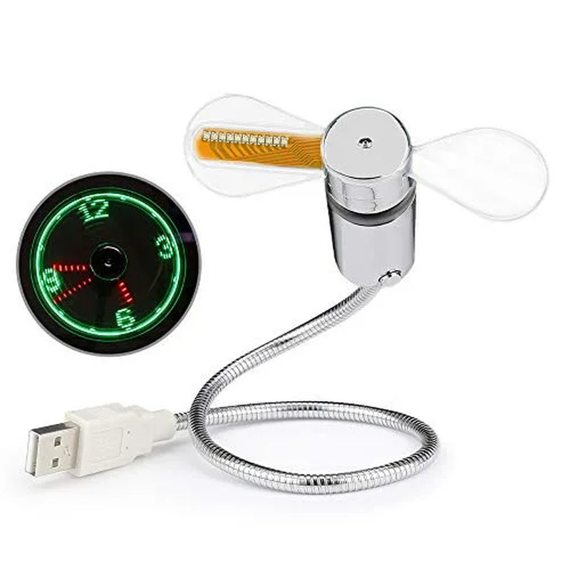 USB Clock Fan with Real Time Clock & Temperature Display Function Christmas Gift Night Light USB Gadgets for Laptop PC