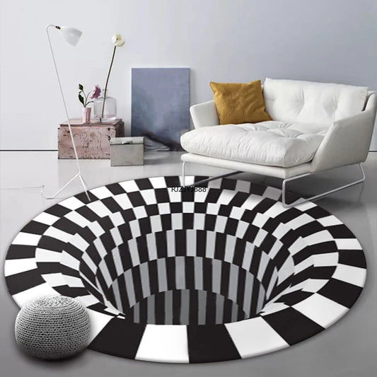 3D Vortex Illusion Back Carpet Nordic Modern Black Hole round Area Rugs Geometric Antiskid Living Floor Rug Room Decor Home Rugs